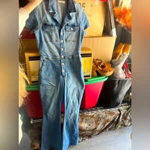 Women's Blue Altard State Flared Denim Jumpsuit